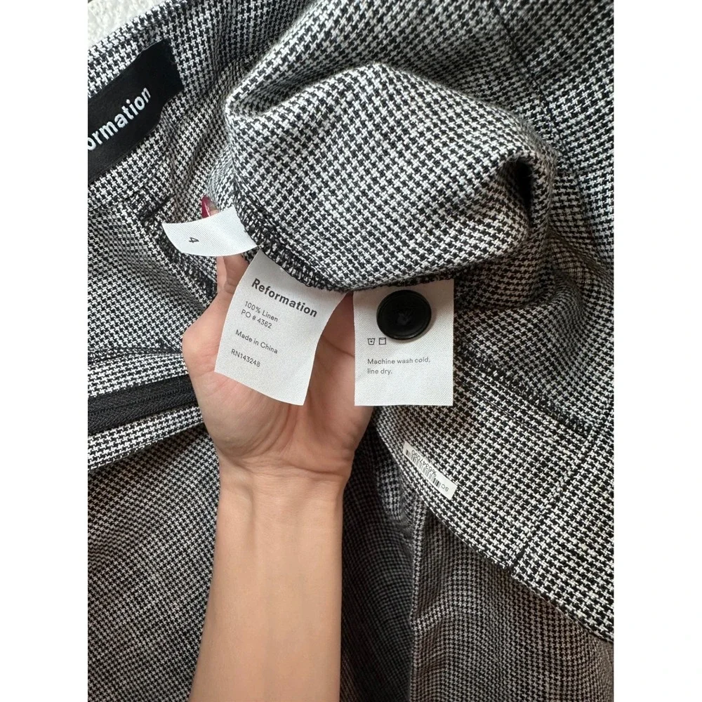 Reformation 100% Linen Houndstooth Wide Leg Pants Black White Size‎ 4